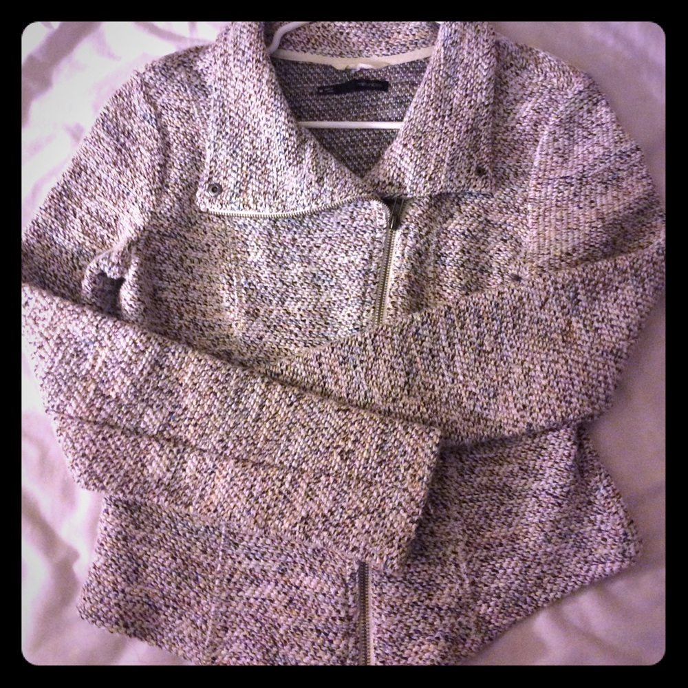 Cream/multi color zip up sweater or jacket